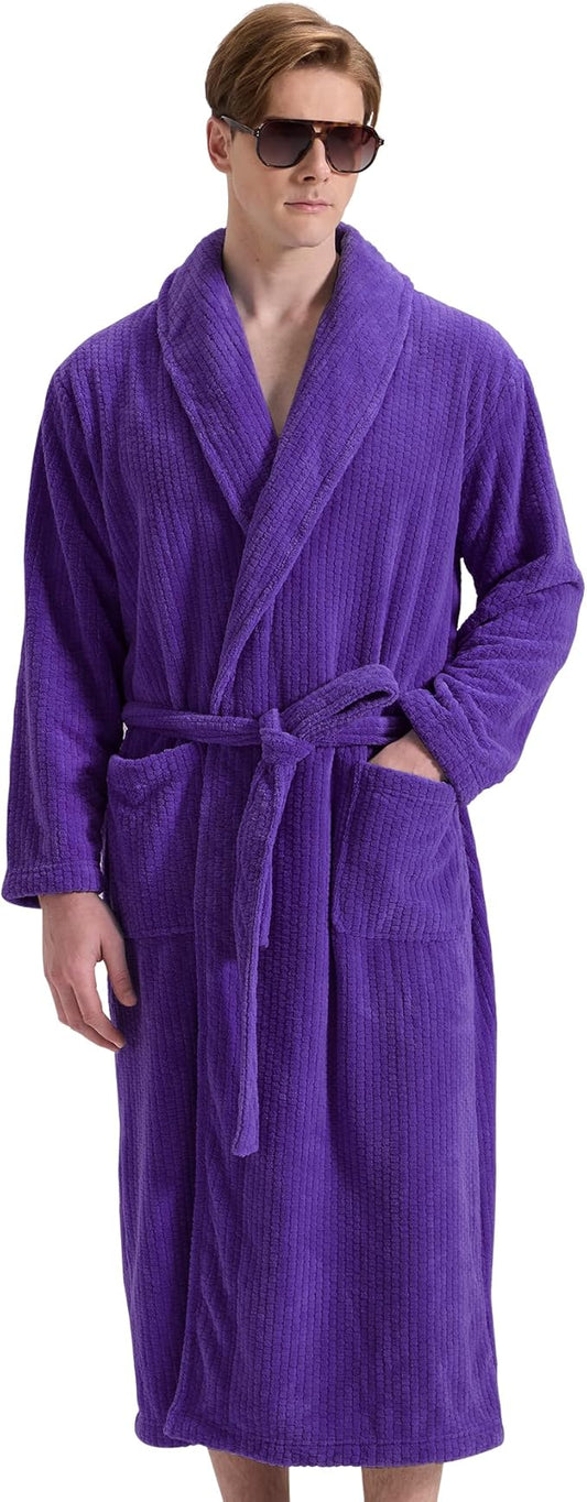 Men's Shawl Collar Bathrobe, Soft Long Towel Robe for Men - Super Absorbent Quick Dry yet Warm