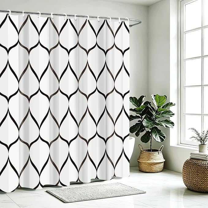 Gelbchu Geometric Shower Curtain for Bathroom, White Black, 72x72 Inch | with Hooks, Premium Polyester, Quick Dry, Water Repellent, Machine Washable, Rustproof Grommets, Modern Minimalist