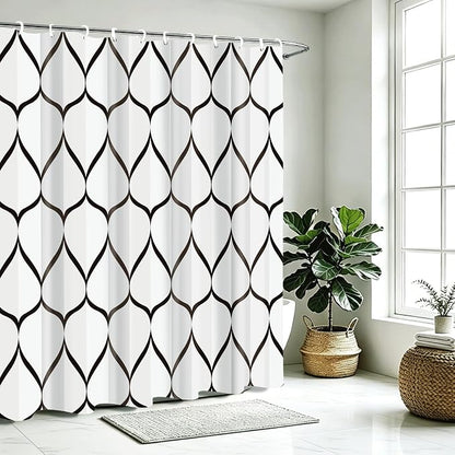 Gelbchu Geometric Shower Curtain for Bathroom, White Black, 72x72 Inch | with Hooks, Premium Polyester, Quick Dry, Water Repellent, Machine Washable, Rustproof Grommets, Modern Minimalist