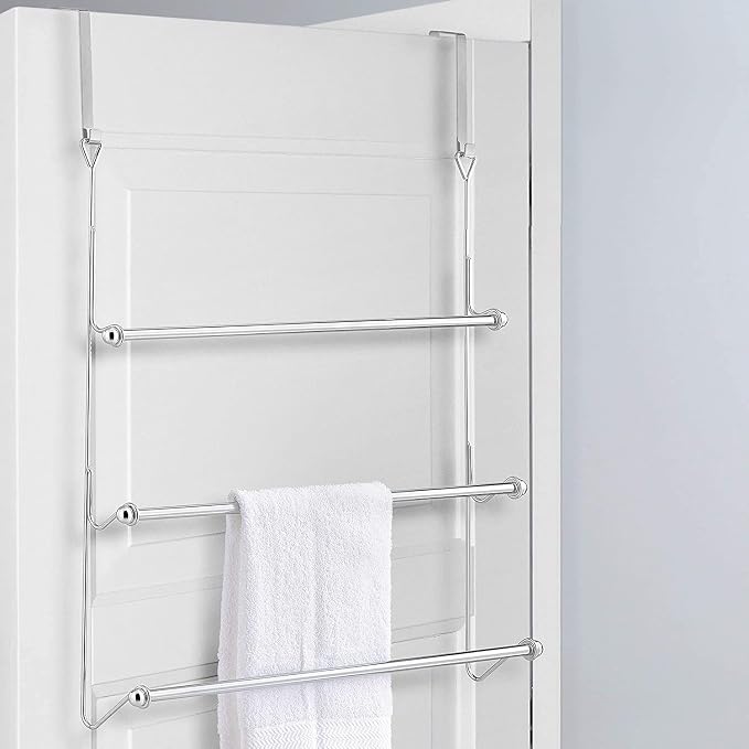 MyGift 3 Tier Over Door Towel Rack, Chrome Bathroom Towel Holder | Maximize bathroom space with a 3-tier chrome-plated over-door towel rack for hanging bath and hand towels or drying laundry