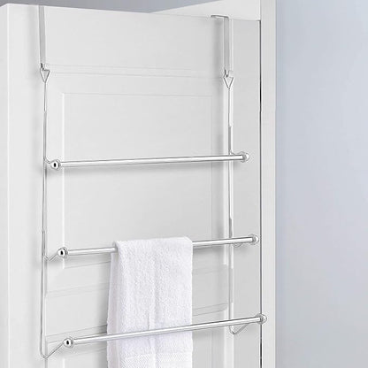 MyGift 3 Tier Over Door Towel Rack, Chrome Bathroom Towel Holder | Maximize bathroom space with a 3-tier chrome-plated over-door towel rack for hanging bath and hand towels or drying laundry