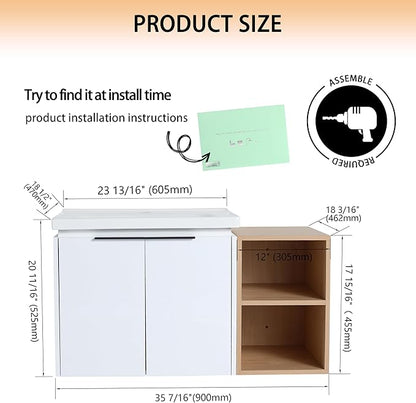 36" Bathroom Vanity with Sink, 36 Inch Floating Bathroom Vanity, Modern Bathroom Vanity, White Wall Mounted Cabinet Set(074WH, 36'' X 18'')