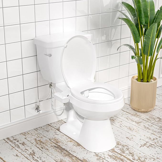 ‌BIGCOW Ultra-Slim Bidet Attachment, Self-Cleaning Dual Nozzle (Front/Rear Wash), One-Finger Command, Ergonomic 3+1 Tactile Controls, Pressure Dial & Tool-Free Install, Instant Hygiene Upgrade