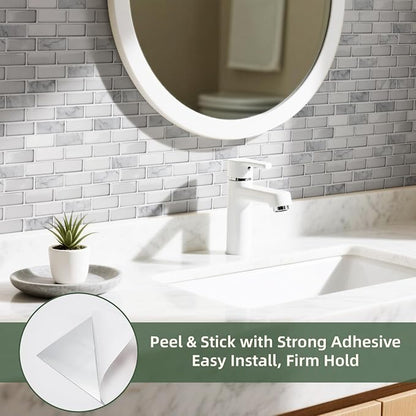 LONGKING Peel and Stick Subway Tile Backsplash for Kitchen, Vertical Strip Design, White Marble Tile, Waterproof Wall Sticker for Kitchen & Bathroom | Peel and stick backsplash, self-adhesive wall tile, White Marble, vertical strip, waterproof, kitchen...