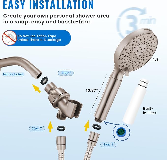 Filtered Shower Head with Handheld, High Pressure 9-Spray Modes Detachable Shower Head with Filter for Hard Water-Remove Chlorine & Impurities, 2 Filters, Brushed Nickel