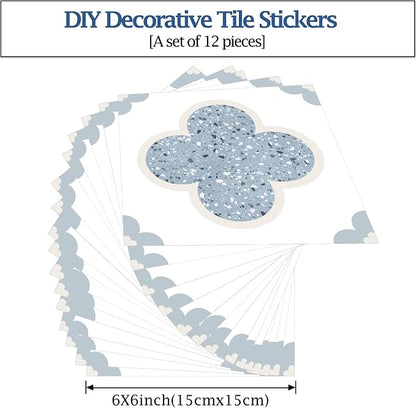 Peel & Stick Tile Stickers 12 PCS Self Adhesive Backsplash Decorative Wall Stickers for Kitchen Bathroom Tile Decals Waterproof & Removable 6" x 6" (Blue Flower)
