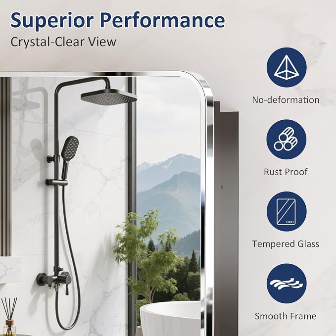 Medicine Cabinet Mirror 20x28 Inch, Chrome Bathroom Mirror Cabinet with Stepless Adjustable Shelves, Stainless Steel Frame, Bathroom Mirror with Storage Recessed or Wall Mount