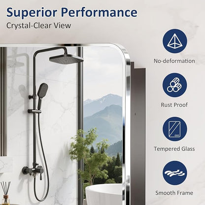 Medicine Cabinet Mirror 20x26 Inch, Chrome Bathroom Mirror Cabinet with Stepless Adjustable Shelves, Stainless Steel Frame, Bathroom Mirror with Storage Recessed or Wall Mount