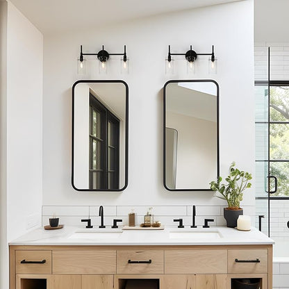 classy leaves 3 Light Bathroom Light Fixtures, Matte Black Bathroom Vanity Light, Modern Farmhouse Bathroom Lights Over Mirror, Black Bathroom Wall Lights with Glass Shades for Bedroom, Living Room