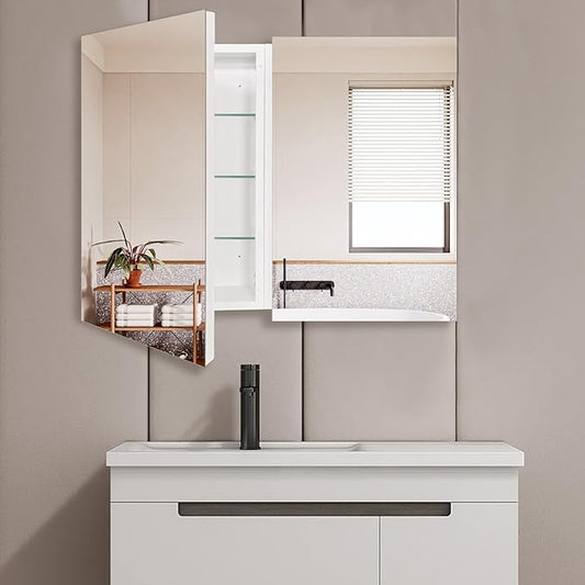 Mirror Cabinet, Simple&Beautiful, Large Storage Space, Matte White for Bathroom Vanity (CS5001-3226)