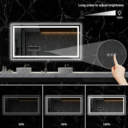 LOAAO 72"X36" LED Bathroom Mirror with Lights, UL Listed | Anti-Fog, Dimmable, 3 Color Temperature, Backlit + Front Lit, Memory Function, Tempered Glass