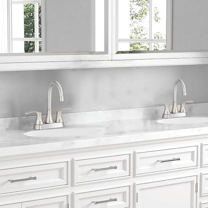 Friho 4 Inch Centerset Bathroom Faucet 2 Pack, 3 Hole Brushed Nickel Lead-Free 2-Handle RV Commercial Vanity Faucet with Drain Stopper & Supply Hoses