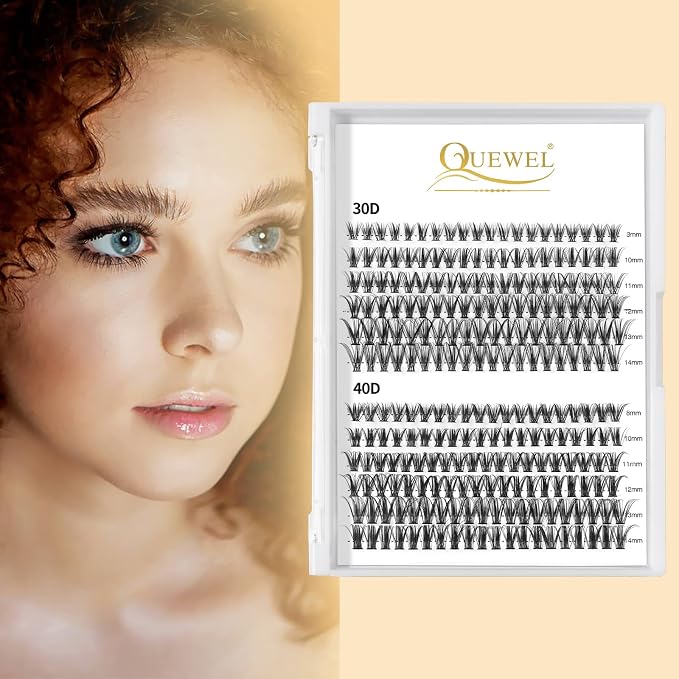 QUEWEL Cluster Lashes 240Pcs Individual Lashes 30D+40D C Curl Mix8-14mm | Lash Extensions Clusters Lashes Soft&Natural False Eyelashes Individual DIY Eyelash Extension at Home(30D+40D C MIX8-14)