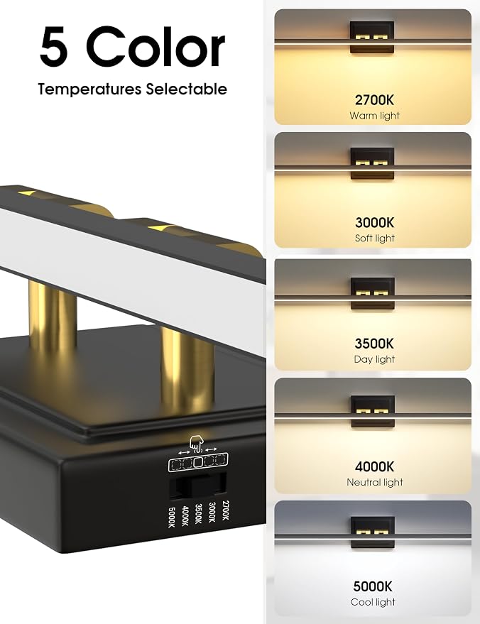 VOLISUN Modern Bathroom Vanity Light 48 inch, Rotatable, 30W Dimmable 5CCT Led Bathroom Light Fixture Over Mirror, Black Gold Bar Vanity Light for Bathroom Mirror Cabinets-ETL Certificated