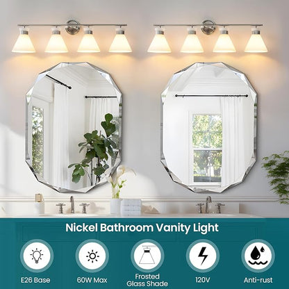 WOSHITU Bathroom Light Fixtures: Brushed Nickel 4 Lights Bathroom Vanity Lights Over Mirror with Milky White Frosted Glass Shade, 36 inch Farmhouse Vanity Lighting Sconce (Exclude E26 Bulb)