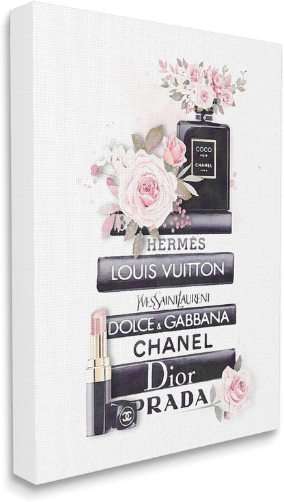 Stupell Industries 'Pink Roses and Toiletries Fashion Glam Bookstack', Canvas Art, 24 x 30 Inches, Easy to Hang and Sturdy, Made in USA, by Ros Ruseva