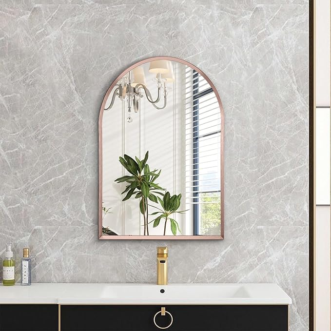 Arch Bathroom Mirror, 20"x16" Wall Mounted Mirror, Arched Vanity Wall Mirror Metal Frame Home Decor for Bedroom, Entryway, Living Room