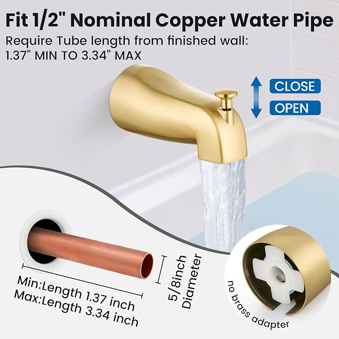 Airuida 6 Inch Shower Faucet Set,Bathtub Faucet Kit,Brushed Gold | Shower Tub Faucet Set,Male Threads Rough-In Valve,Square Head Shower System