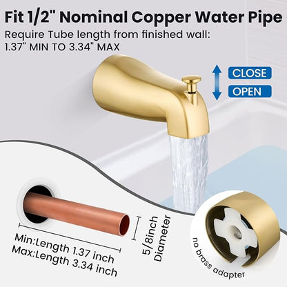 Airuida 6 Inch Shower Faucet Set,Bathtub Faucet Kit,Brushed Gold | Shower Tub Faucet Set,Male Threads Rough-In Valve,Square Head Shower System