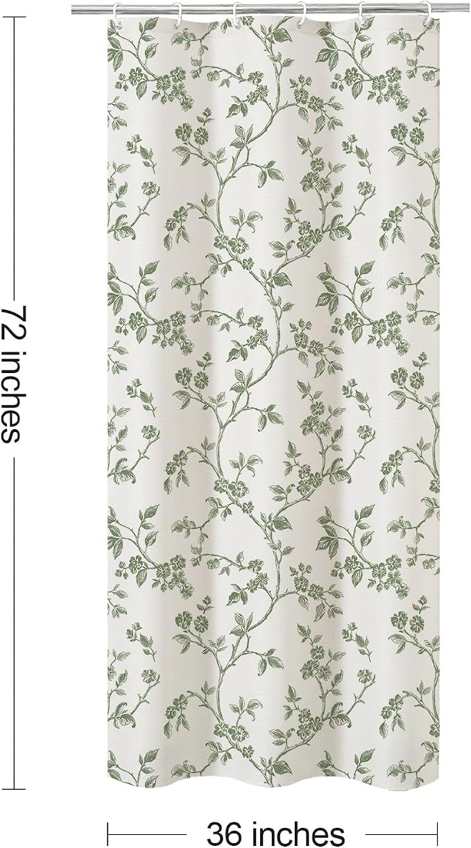 MitoVilla Small Stall Shower Curtain Set 36 x 72, Narrow Half Cotton Floral Cottagecore Spring Shower Curtains for Bathroom, Modern Farmhouse Country Plant Leaves Bathroom Décor