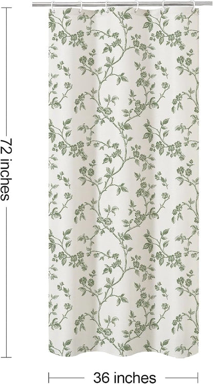 MitoVilla Small Stall Shower Curtain Set 36 x 72, Narrow Half Cotton Floral Cottagecore Spring Shower Curtains for Bathroom, Modern Farmhouse Country Plant Leaves Bathroom Décor