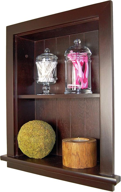 Fox Hollow Furnishings 14x18 Aiden Recessed Wall Niche Medicine Cabinet Replacement, in The Wall Bathroom Cabinet Insert Shelf/Shelves, Made in North America, Real Wood, NO MDF, Beadboard, Dark Brown