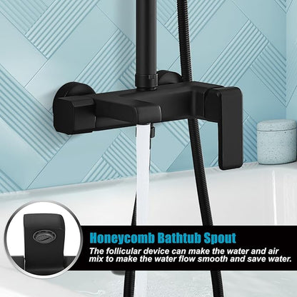 Matte Black Exposed Shower Faucet Fixture Set 8 Rain Shower Single Handle Triple Function Tub Spout Shower Fixture Combo System Unit Set
