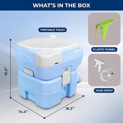 SereneLife 5.3 Gal Portable Toilet with Extra Large Seat, Moonwhite | 20L Waste Tank, 12L Fresh Water Capacity, 100+ flushes, hand sprayer & phone holder for camping, RVs, boating & emergency use