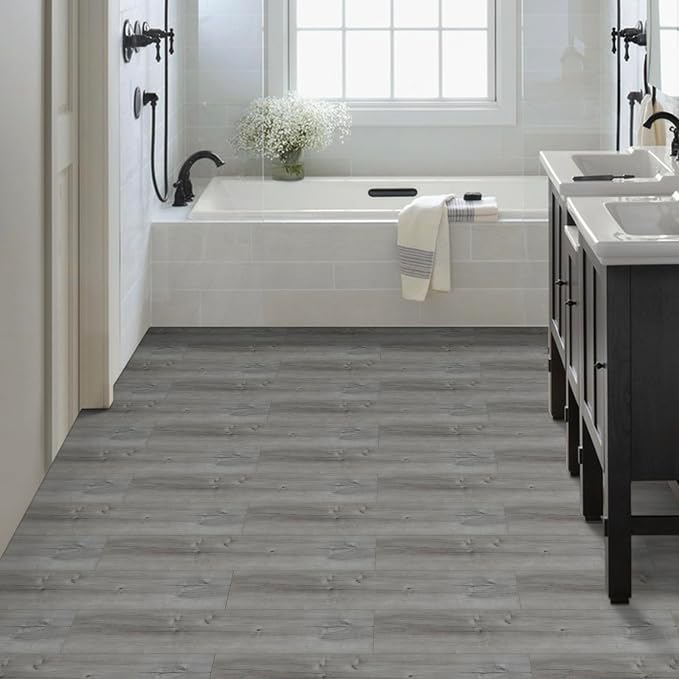 Peel and Stick Floor Tile, 40-Pack 60 Sq.Ft, Natural Grey Wood Grain Look | Self Adhesive and Waterproof for Transfer Bathroom, Kitchen, Living Room, Bedroom(36x6inch)