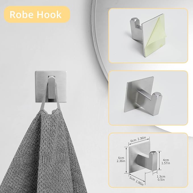 Fapully 23.6-Inch 6 Piece Bathroom Hardware Accessories Set Brushed Nickel | Stainless Steel Wall Mounted Include Towel Bar,Hand Towel Holder,Toilet Paper Holder,Robe Towel Hook,Coat Hook,Towel bar set