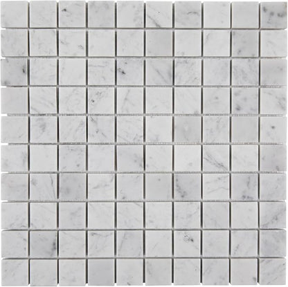 Carrara Marble Mosaic Tile for Kitchen Bathroom Floor 1 Inch Square 5 Pcs | Water & Heat Resistant Honed Marble Backsplash Tiles for Wall Fireplace Surround Durable Unique Veins 3.9SQFT