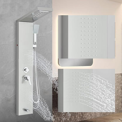 Shower Panel Wall Mount Shower Tower with Body Shower Jets LED Shower Head Rainfall Shower Panels System Stainless Steel Shower Faucet Set, Brushed Nickel