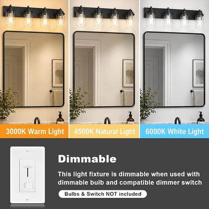 4-Light Bathroom Light Fixtures, Bathroom Vanity Wall Light | Modern Bathroom Lighting Fixtures Over Mirror, Vanity Lights for Bathroom, Mirror, Restroom, Bedroom, E26