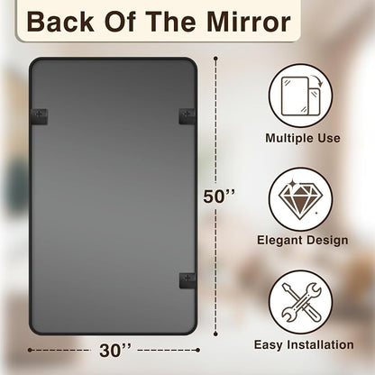 Vanity Bathroom Mirror, 50”x30” Black Bathroom Mirror for Over Sink | HD Tempered Glass, Anti-Rust Frame, Vertical or Horizontal, Wall Mirrors for Bathroom Sink, Living Room, Entryway, Bedroom