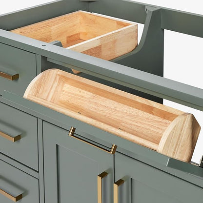 ARIEL Hepburn 60-inch Bathroom Vanity with Sink,Solid Wood, 1.5-inch Carbon Black Quartz Countertop, Single Rectangular Porcelain Sink, Soft Closing Doors, Dovetail Drawers, Vintage Green