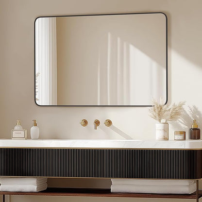 Bathroom Vanity Mirror, Black Framed Mirror for Over Sink, 36x24 | HD glass, distortion-free for makeup and grooming, Sturdy frame, all mounting hardware, hangs horizontal or vertical