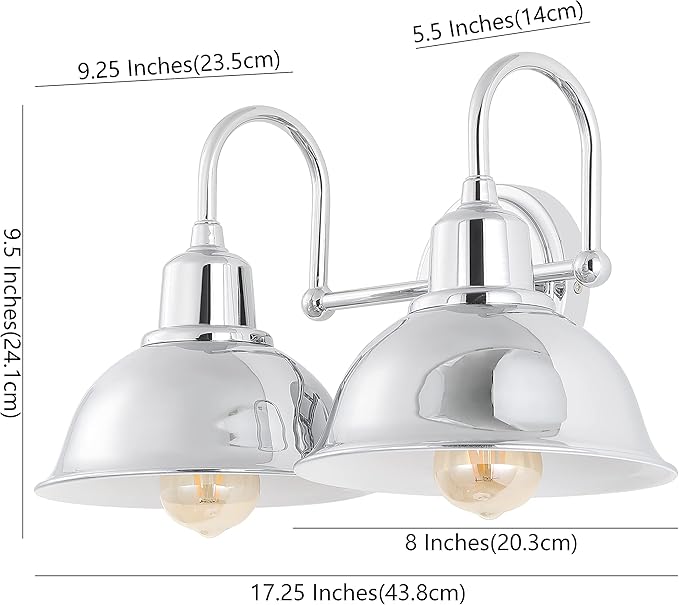 JONATHAN Y 18" Chrome Farmhouse Industrial 1-Light LED Vanity Wall Sconce for Bathroom Mirror Kitchen, Metal Shade, Dimmable Vintage Lighting, LED Bulb Included (JYL7482A)