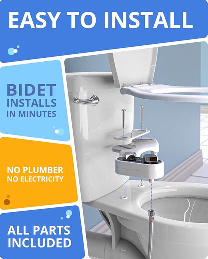 CLEAR REAR Bidet Attachment for Toilet Seat - Non-Electric with Self Cleaning Dual Nozzles, Leak Proof Connectors, Adjustable Water Spray, Rear & Feminine Wash - Hygienic Bathroom Upgrades
