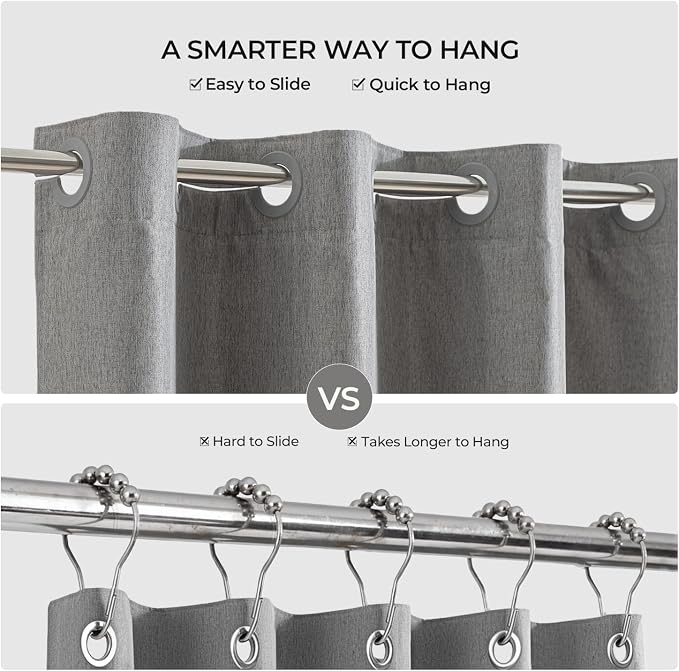 River Dream Linen Textured No Hooks Shower Curtain with Liner,Grey,71x74 | with Snap-in Liner,Heavy Duty Fabric,Quick Dry,Bottom Magnets,Water-Repellent,Washable,Farmhouse Bathroom Set