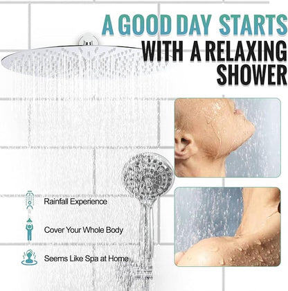 SR SUN RISE Shower Faucet - 16 Inch Multifunctional High Pressure Shower Head System with Handheld Shower Head Fixtures - Valve Included - Polished Chrome