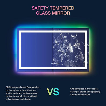 LOAAO 60"X36" RGB LED Bathroom Mirror with Lights, UL Listed | Anti-Fog, Dimmable, RGB Backlit + Front Lighted, Memory Function, Tempered Glass