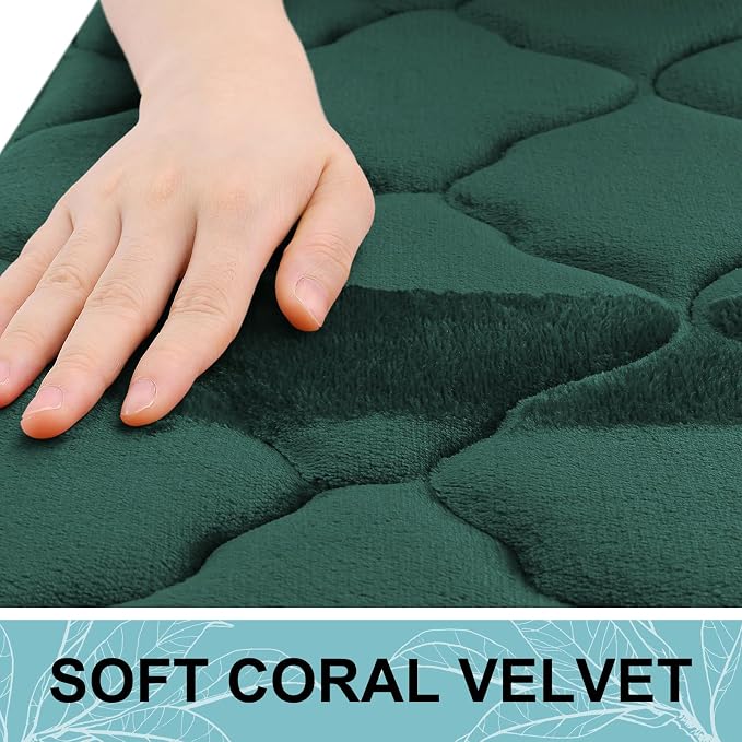 OLANLY Memory Foam Toilet Rugs U-Shaped 24x20, Ultra Soft and Absorbent Bathroom Rugs, Non-Slip, Comfortable, Machine Washable Contour Bath Mat for Toilet Base, Home Decor Accessories, Dark Green