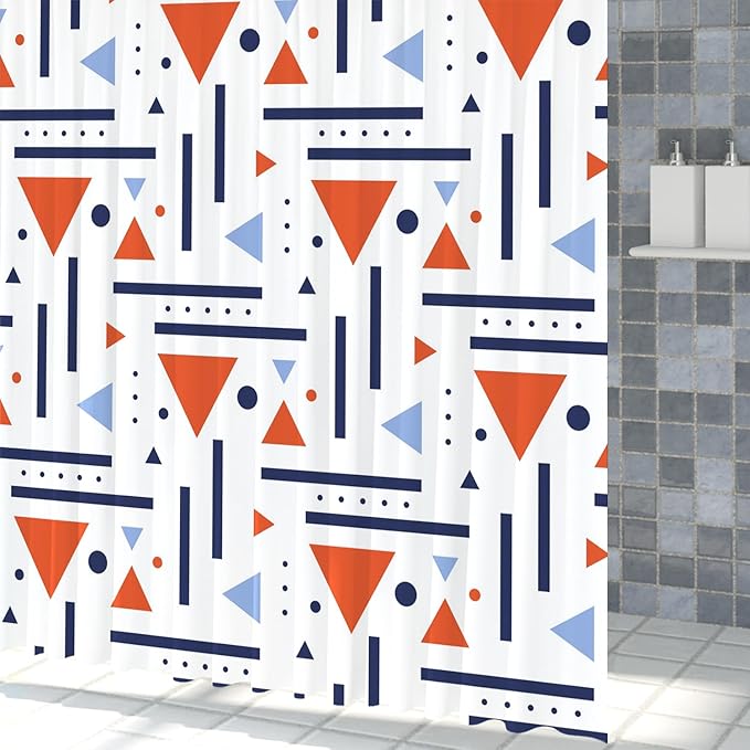 Abstract Geometric Shower Curtain Colorful Geometric Abstract Boho Orange Triangle, Modern Minimalist Boho Art Bathroom Decor Waterproof Fabric Bath Curtain 72x84 inch