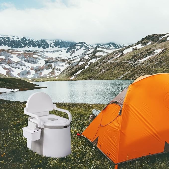 Ochine Portable Toilet Camping Porta Potty, Portable Folding Toilet with Lid, Indoor Outdoor Commode with Detachable Inner Bucket and Removable Paper Holder for Camping, Boat, Van, Emergency Use