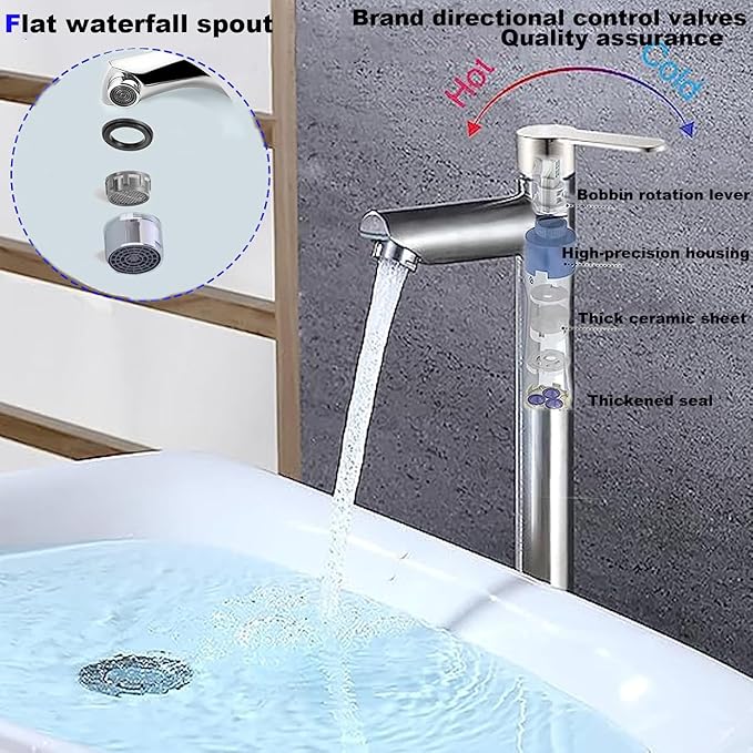 Bathroom Cold & Hot Stainless Steel Faucet, Ceramic Valve Cylinder; Silent Anti-Drip, Single Handle, Water Saving, Washbasin Sink, for Bathroom & Basin, Small Kitchen Faucet (Brushed-h)