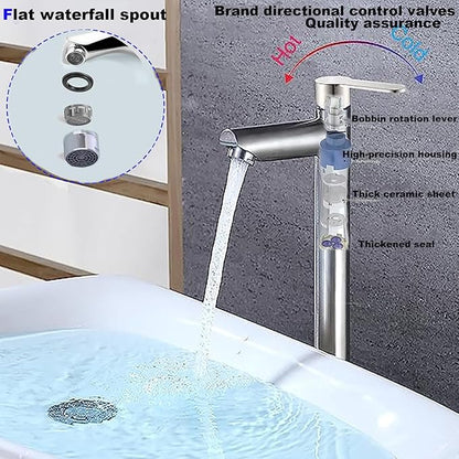 Bathroom Cold & Hot Stainless Steel Faucet, Ceramic Valve Cylinder; Silent Anti-Drip, Single Handle, Water Saving, Washbasin Sink, for Bathroom & Basin, Small Kitchen Faucet (Brushed-h)