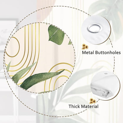 Glawry Boho Sage Green Shower Curtain Small Stall Narrow Mid Century Abstract Bohemian Botanical Palm Leaf Bathroom Liner Arch 48Wx72L Inches Bath Accessories Art Home Decor Fabric 7 Pack Hook