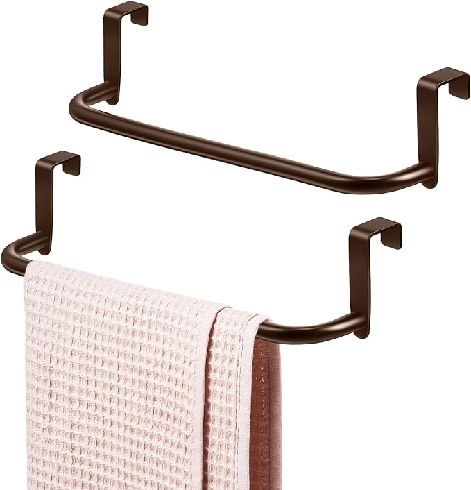Patelai Over Cabinet Door Towel Bar, Metal Kitchen Rack,Brown | Hang Inside or Outside Cabinet for Hand Towels, No Drill Install, Bathroom Organizer, Saves Counter Space, Fits Doors