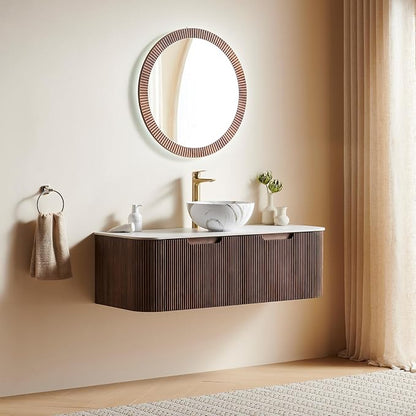 48" Floating Bathroom Vanity with Sink, Dark Walnut Plywood Base | Plywood Cabinet, Single Sink, Doubel Sink, Ceramic Basin & Marble Countertop, Pre-Assembled
