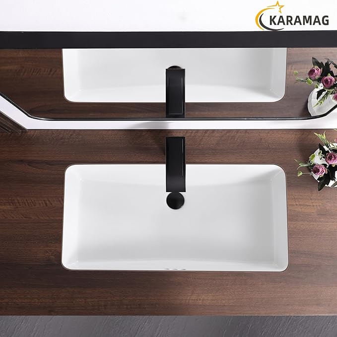32 Inch Undermount Bathroom Sink Rectangle Undermount Sink White Ceramic Under Counter Bathroom Sinks with Overflow (31.9"x16.5")